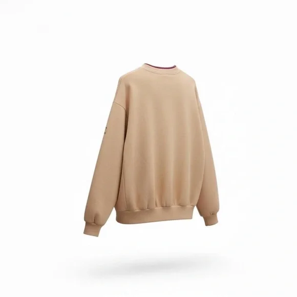 Men's Crewneck Sweatshirt in Light Tan with Embroidered Motif - Picture 2 of 4